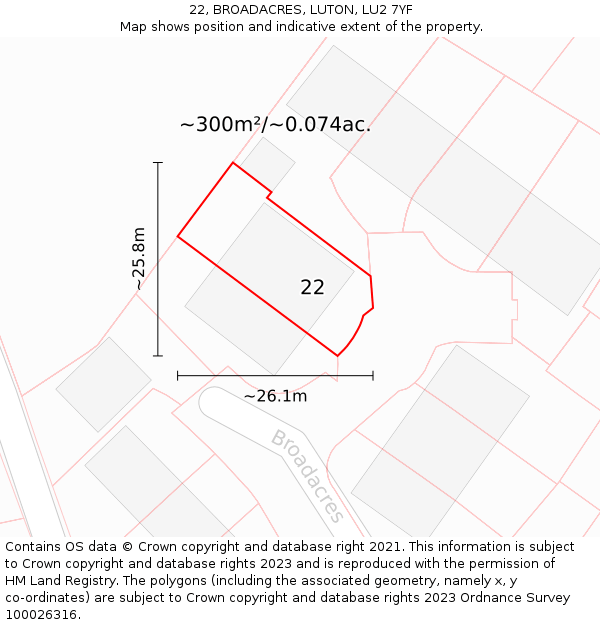 22, BROADACRES, LUTON, LU2 7YF: Plot and title map