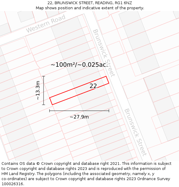 22, BRUNSWICK STREET, READING, RG1 6NZ: Plot and title map