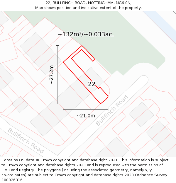 22, BULLFINCH ROAD, NOTTINGHAM, NG6 0NJ: Plot and title map