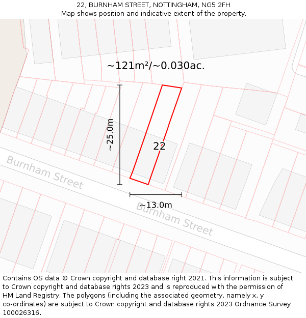 22, BURNHAM STREET, NOTTINGHAM, NG5 2FH: Plot and title map