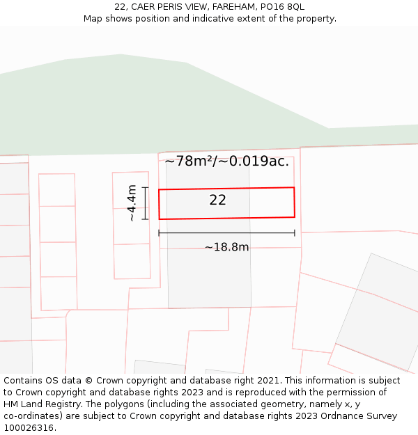 22, CAER PERIS VIEW, FAREHAM, PO16 8QL: Plot and title map