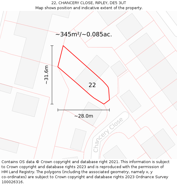 22, CHANCERY CLOSE, RIPLEY, DE5 3UT: Plot and title map