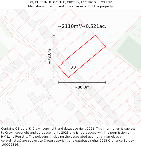 22, CHESTNUT AVENUE, CROSBY, LIVERPOOL, L23 2SZ: Plot and title map