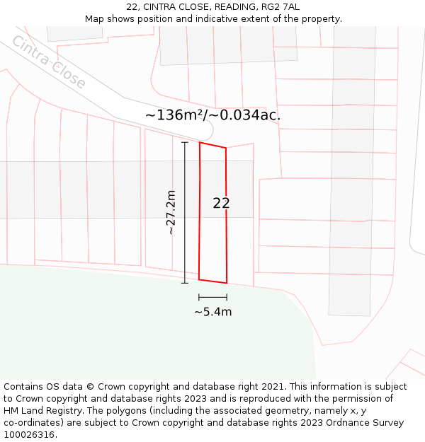 22, CINTRA CLOSE, READING, RG2 7AL: Plot and title map