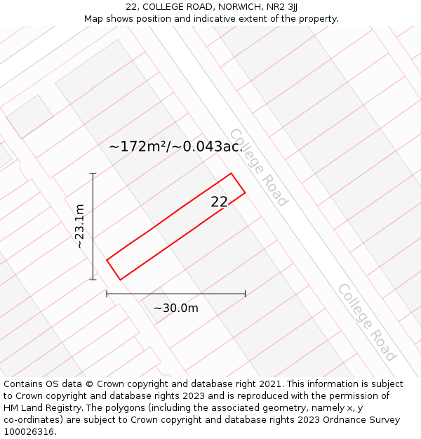 22, COLLEGE ROAD, NORWICH, NR2 3JJ: Plot and title map