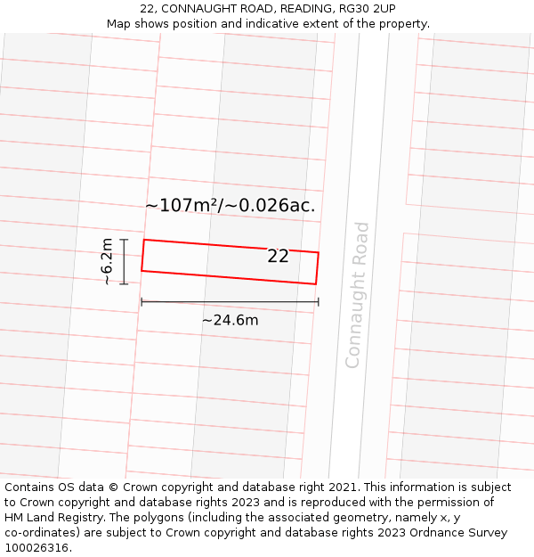 22, CONNAUGHT ROAD, READING, RG30 2UP: Plot and title map