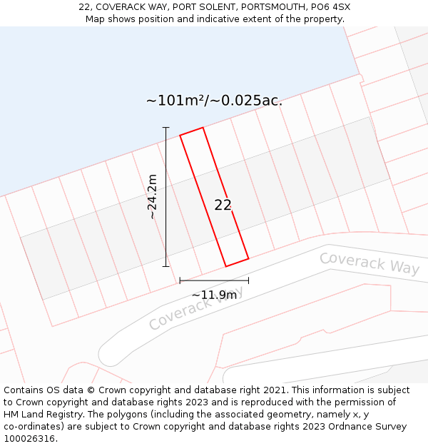 22, COVERACK WAY, PORT SOLENT, PORTSMOUTH, PO6 4SX: Plot and title map