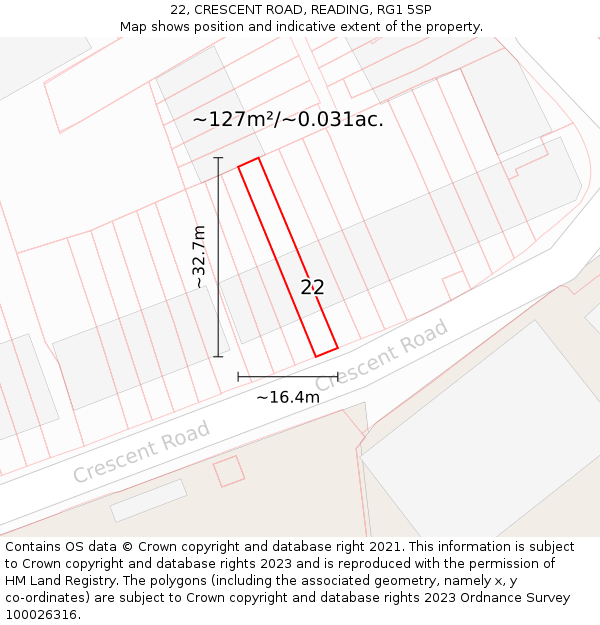 22, CRESCENT ROAD, READING, RG1 5SP: Plot and title map