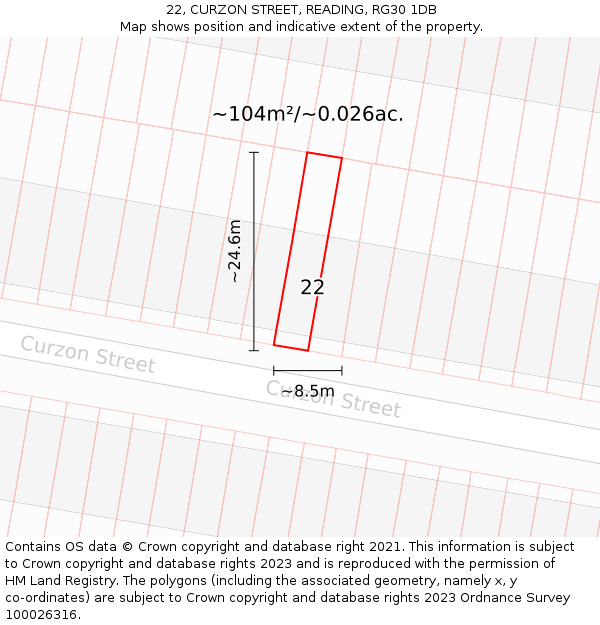 22, CURZON STREET, READING, RG30 1DB: Plot and title map