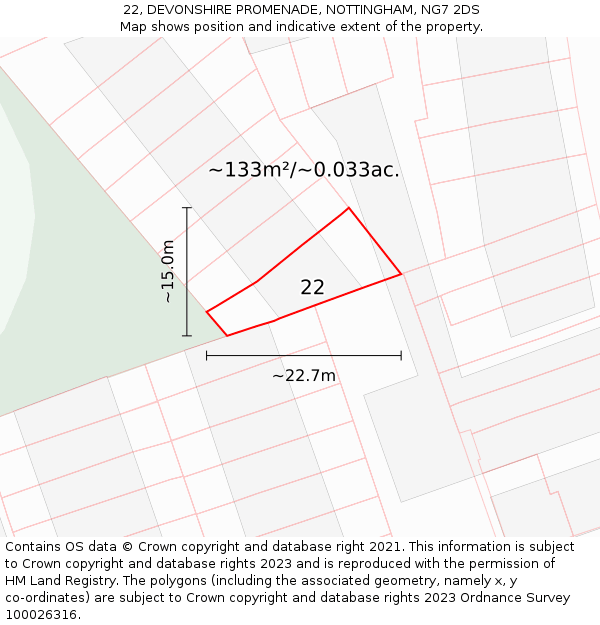 22, DEVONSHIRE PROMENADE, NOTTINGHAM, NG7 2DS: Plot and title map