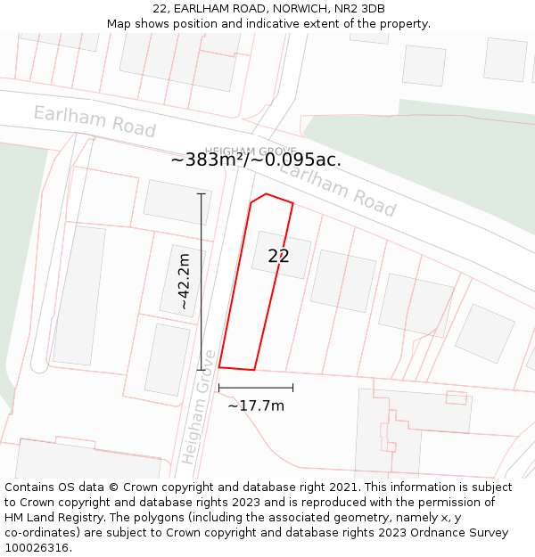 22, EARLHAM ROAD, NORWICH, NR2 3DB: Plot and title map