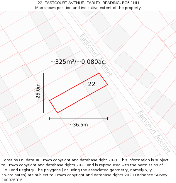 22, EASTCOURT AVENUE, EARLEY, READING, RG6 1HH: Plot and title map