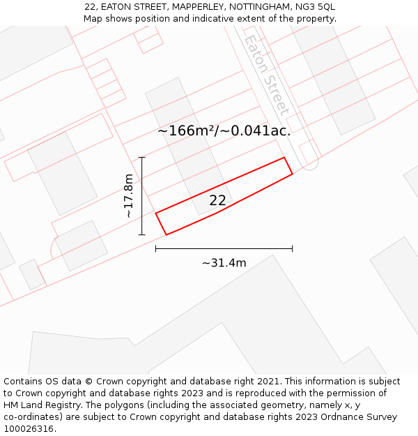 22, EATON STREET, MAPPERLEY, NOTTINGHAM, NG3 5QL: Plot and title map