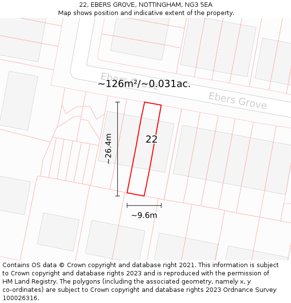 22, EBERS GROVE, NOTTINGHAM, NG3 5EA: Plot and title map