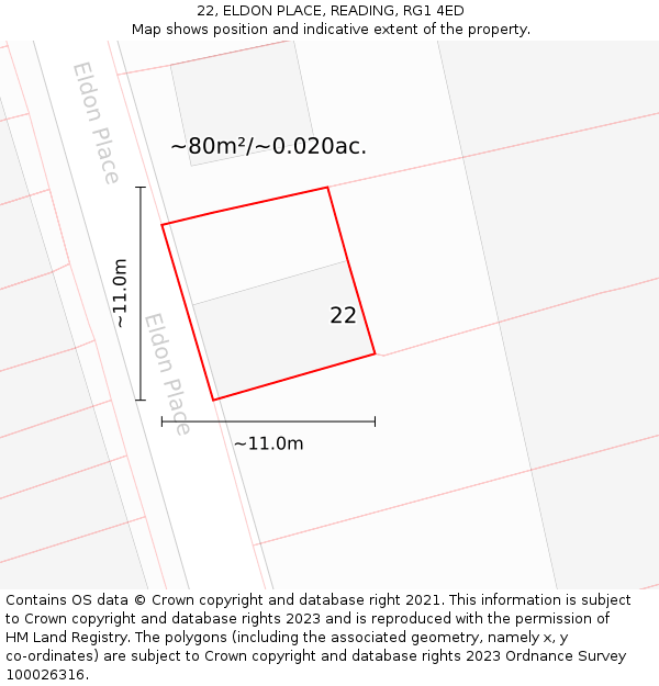 22, ELDON PLACE, READING, RG1 4ED: Plot and title map