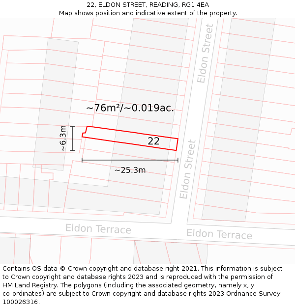 22, ELDON STREET, READING, RG1 4EA: Plot and title map