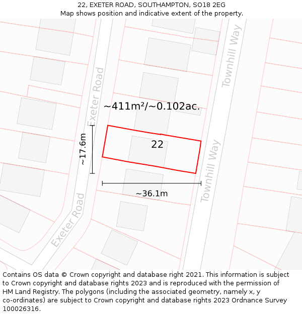 22, EXETER ROAD, SOUTHAMPTON, SO18 2EG: Plot and title map