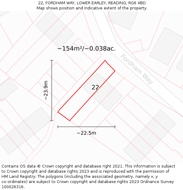 22, FORDHAM WAY, LOWER EARLEY, READING, RG6 4BD: Plot and title map