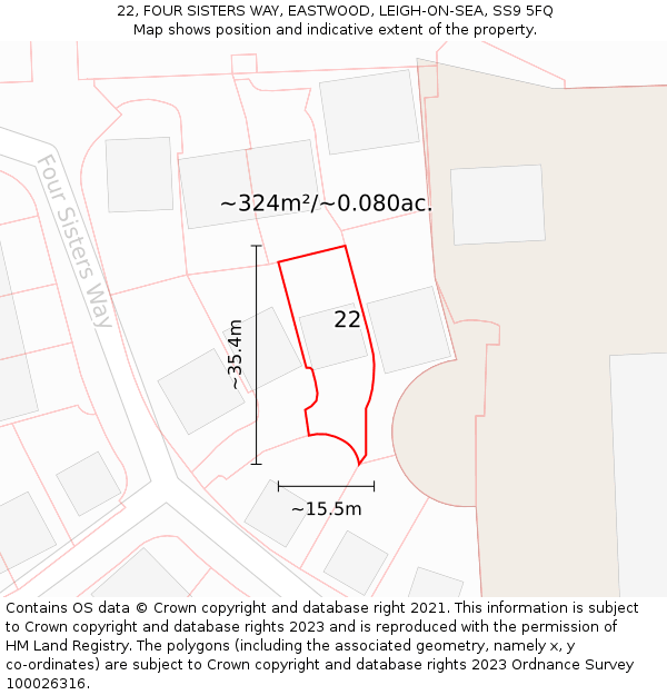 22, FOUR SISTERS WAY, EASTWOOD, LEIGH-ON-SEA, SS9 5FQ: Plot and title map