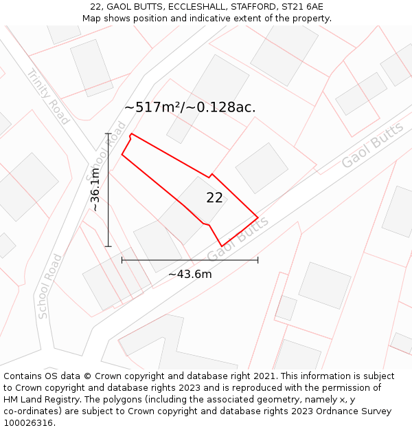 22, GAOL BUTTS, ECCLESHALL, STAFFORD, ST21 6AE: Plot and title map