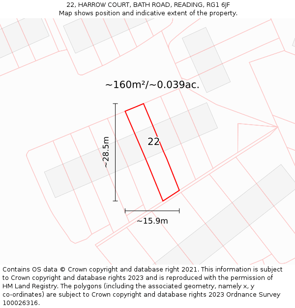 22, HARROW COURT, BATH ROAD, READING, RG1 6JF: Plot and title map