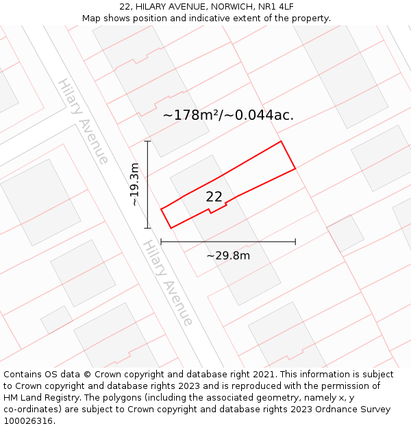 22, HILARY AVENUE, NORWICH, NR1 4LF: Plot and title map