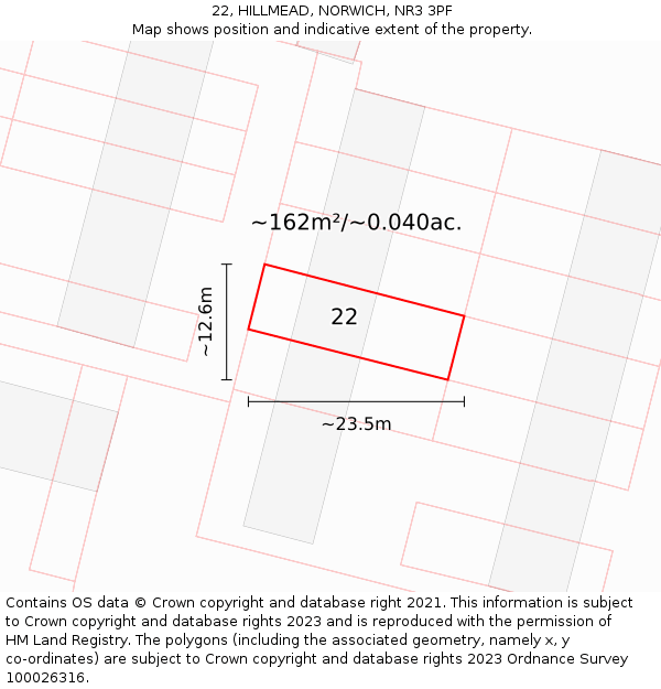 22, HILLMEAD, NORWICH, NR3 3PF: Plot and title map