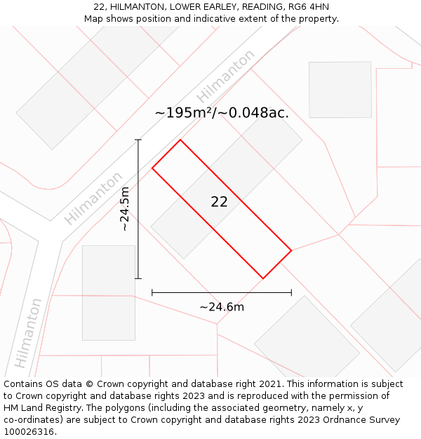 22, HILMANTON, LOWER EARLEY, READING, RG6 4HN: Plot and title map
