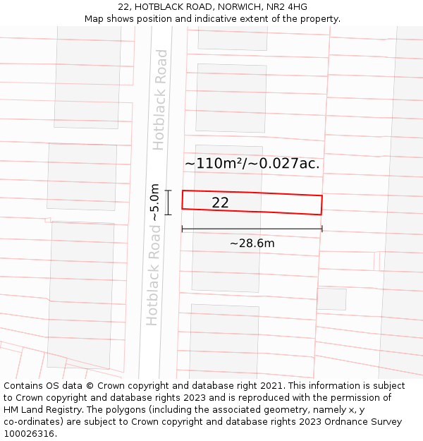 22, HOTBLACK ROAD, NORWICH, NR2 4HG: Plot and title map