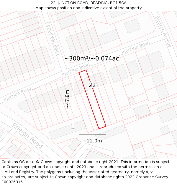 22, JUNCTION ROAD, READING, RG1 5SA: Plot and title map