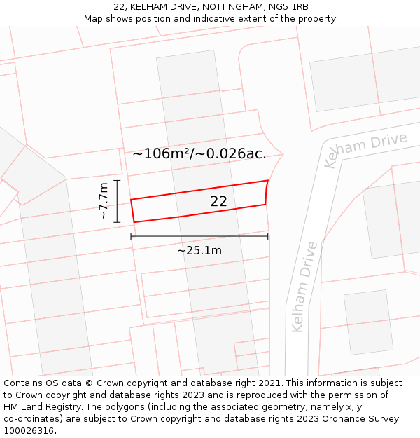 22, KELHAM DRIVE, NOTTINGHAM, NG5 1RB: Plot and title map