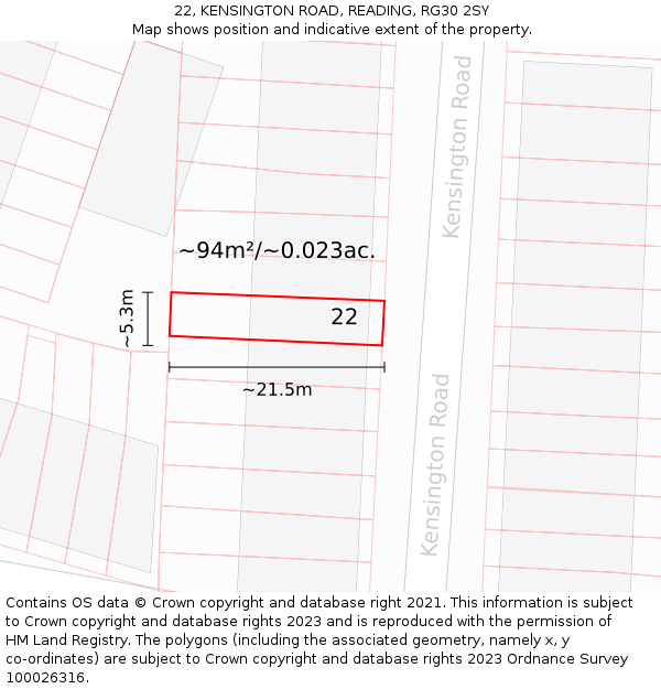 22, KENSINGTON ROAD, READING, RG30 2SY: Plot and title map