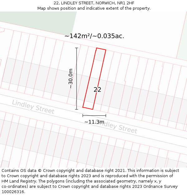 22, LINDLEY STREET, NORWICH, NR1 2HF: Plot and title map