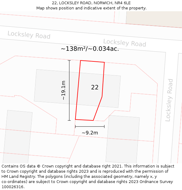 22, LOCKSLEY ROAD, NORWICH, NR4 6LE: Plot and title map