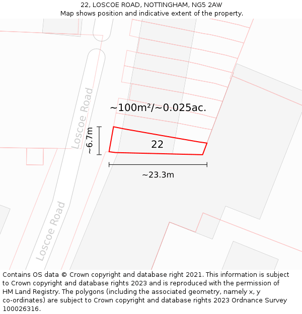 22, LOSCOE ROAD, NOTTINGHAM, NG5 2AW: Plot and title map
