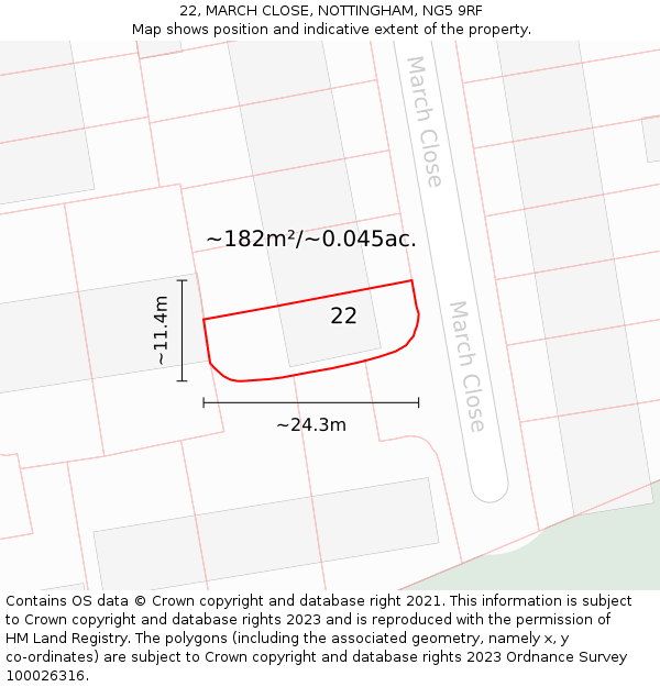22, MARCH CLOSE, NOTTINGHAM, NG5 9RF: Plot and title map