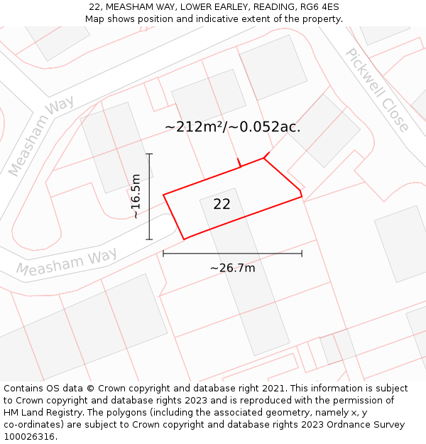 22, MEASHAM WAY, LOWER EARLEY, READING, RG6 4ES: Plot and title map