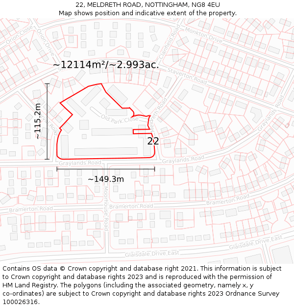 22, MELDRETH ROAD, NOTTINGHAM, NG8 4EU: Plot and title map