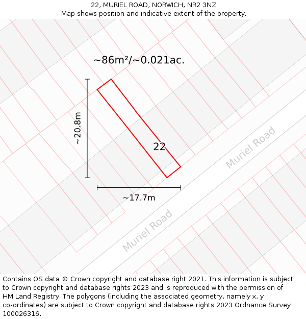 22, MURIEL ROAD, NORWICH, NR2 3NZ: Plot and title map