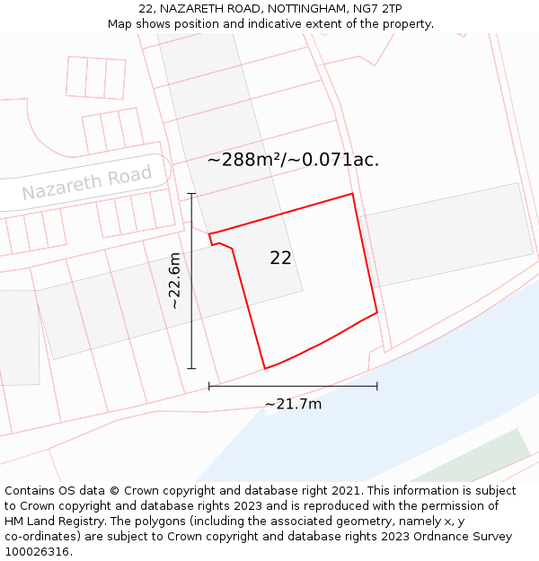22, NAZARETH ROAD, NOTTINGHAM, NG7 2TP: Plot and title map