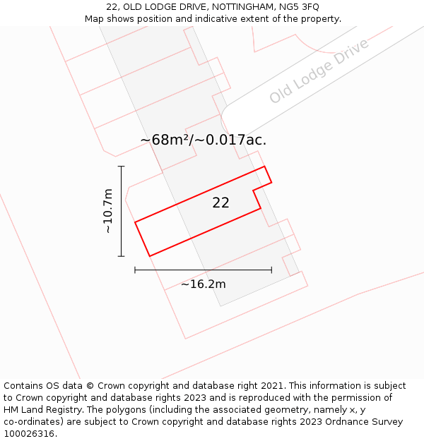 22, OLD LODGE DRIVE, NOTTINGHAM, NG5 3FQ: Plot and title map