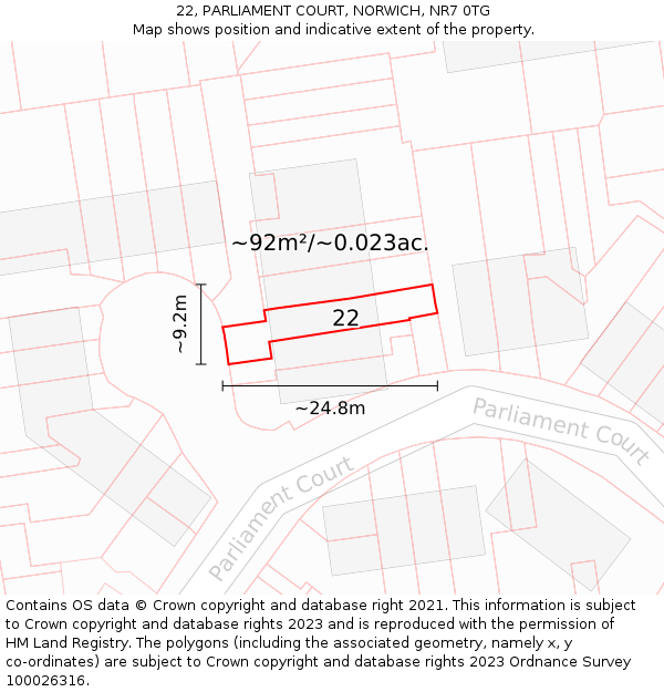 22, PARLIAMENT COURT, NORWICH, NR7 0TG: Plot and title map