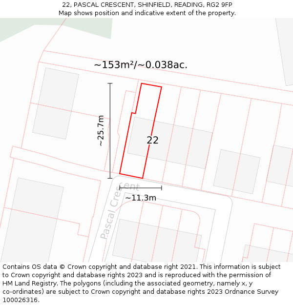 22, PASCAL CRESCENT, SHINFIELD, READING, RG2 9FP: Plot and title map