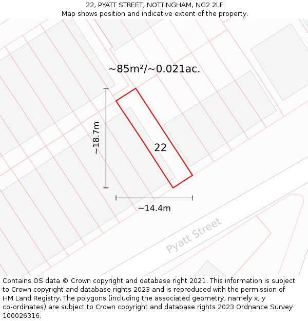 22, PYATT STREET, NOTTINGHAM, NG2 2LF: Plot and title map