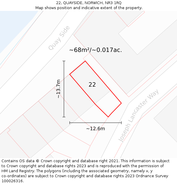 22, QUAYSIDE, NORWICH, NR3 1RQ: Plot and title map
