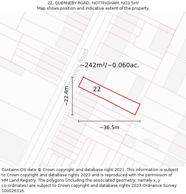 22, QUERNEBY ROAD, NOTTINGHAM, NG3 5HY: Plot and title map