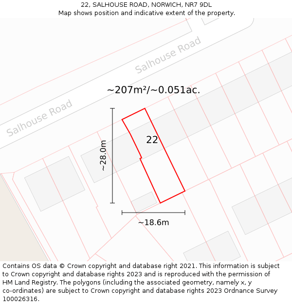 22, SALHOUSE ROAD, NORWICH, NR7 9DL: Plot and title map