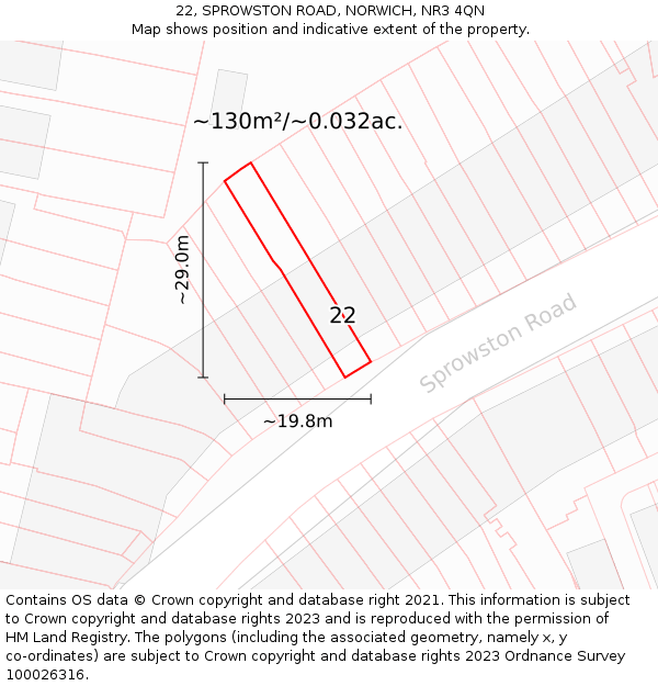 22, SPROWSTON ROAD, NORWICH, NR3 4QN: Plot and title map