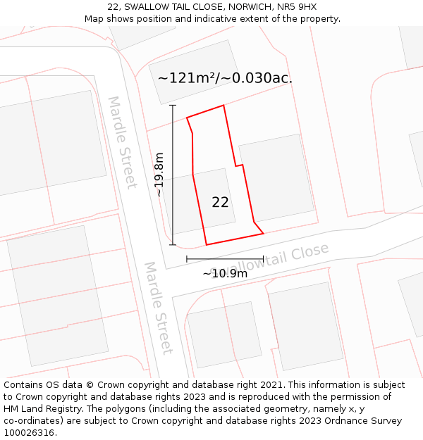 22, SWALLOW TAIL CLOSE, NORWICH, NR5 9HX: Plot and title map
