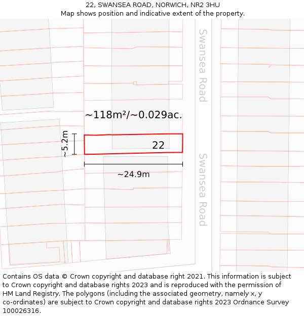 22, SWANSEA ROAD, NORWICH, NR2 3HU: Plot and title map